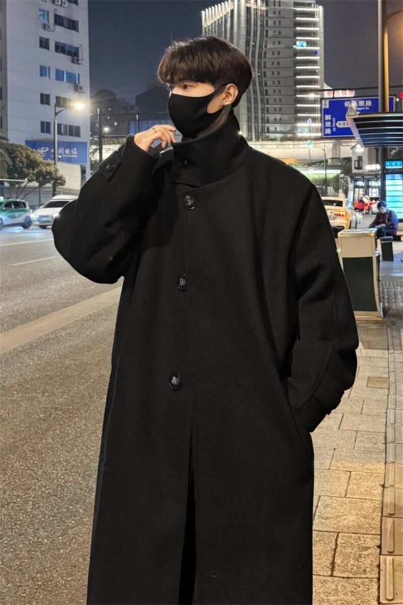 韩系毛呢大衣男生春秋季英伦风中长款过膝高级感潮牌宽松风衣外套,男装风衣,星座812