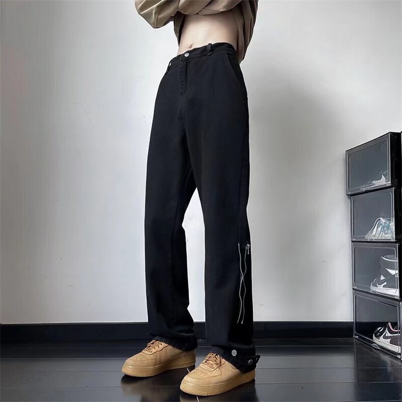 美式高街复古重工做旧牛仔裤男拼接直筒阔腿长裤Y9127-P53图片