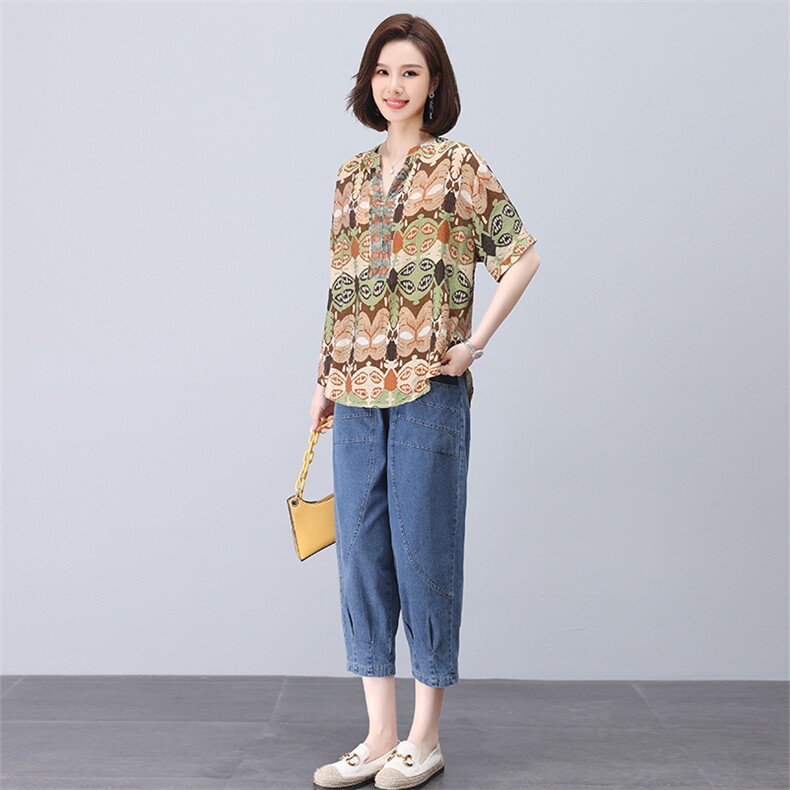 时尚休闲印花镶钻套装宽松显瘦大码女装舒适百搭两件套,女装套装/套裙,叶笙衣