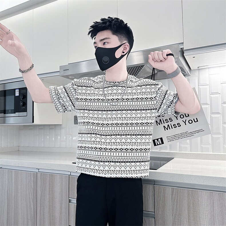 民族风提花图案短袖T恤男社会小伙半袖衣服301C-DT80-P48控68,男装T恤,星座301C（原B323）