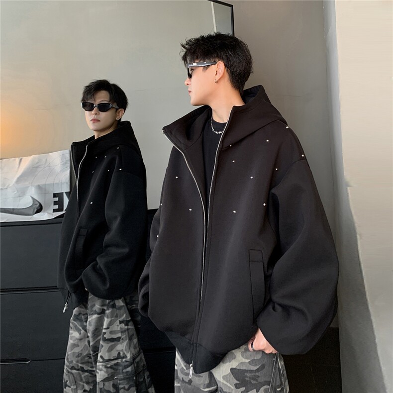 男生铆钉设计连帽卫衣开衫外套春秋季青少年学生外套JK6001-P78,女装短外套,电商C307