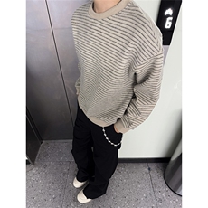春秋季男士长袖t恤衫男装宽松韩版圆领条纹体恤修身打底衫秋衣服，男装T恤，星座302B-2