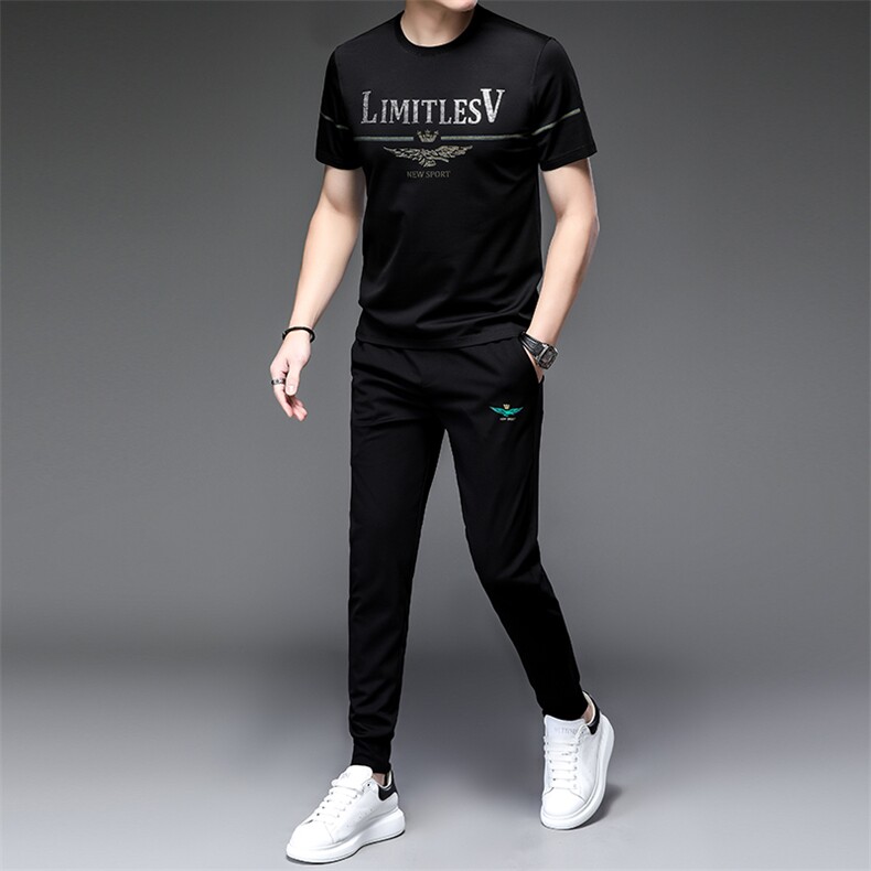 针冰丝男士休闲卫衣套装夏季短袖运动服三件套时尚潮流冰丝,男装休闲套装,电商B212（原钱塘6029）