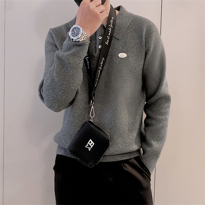 LV289/P85控115美式Polo领男款针织衫毛衣冬季百搭贴标打底深灰首,男装T恤,星座305B