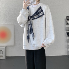 WY10161-特批50控98360g重磅格子拼接披肩大码撞色个性卫衣男潮，男装卫衣，电商A059