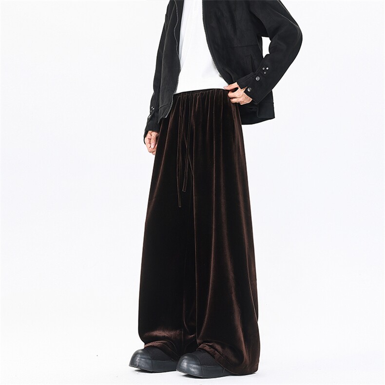 8XL-M加绒美拉德宽松金丝绒阔腿裤垂感拖地裤K993P55加绒65控78,男装卫衣,电商D206-1