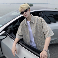 B221美式ins高街宽松薄款泡泡格短袖衬衫SY2548-特P35控59，男装衬衫，电商B221