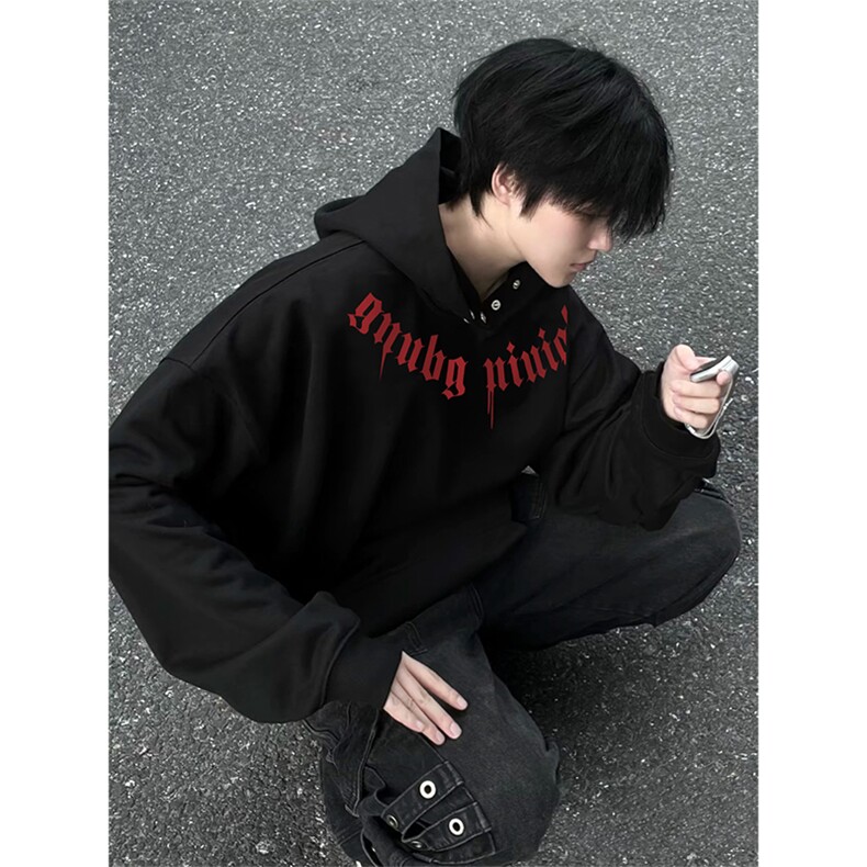 抖音得物品质380克全棉美式宽松两粒扣印花连帽卫衣ACM2203,男装卫衣,电商A443