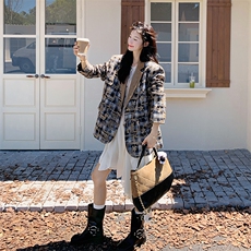 新款，格子重工刺绣提花拼麂皮绒西服B276-2532-P170-K258，女装西装，浙宝276（原081）