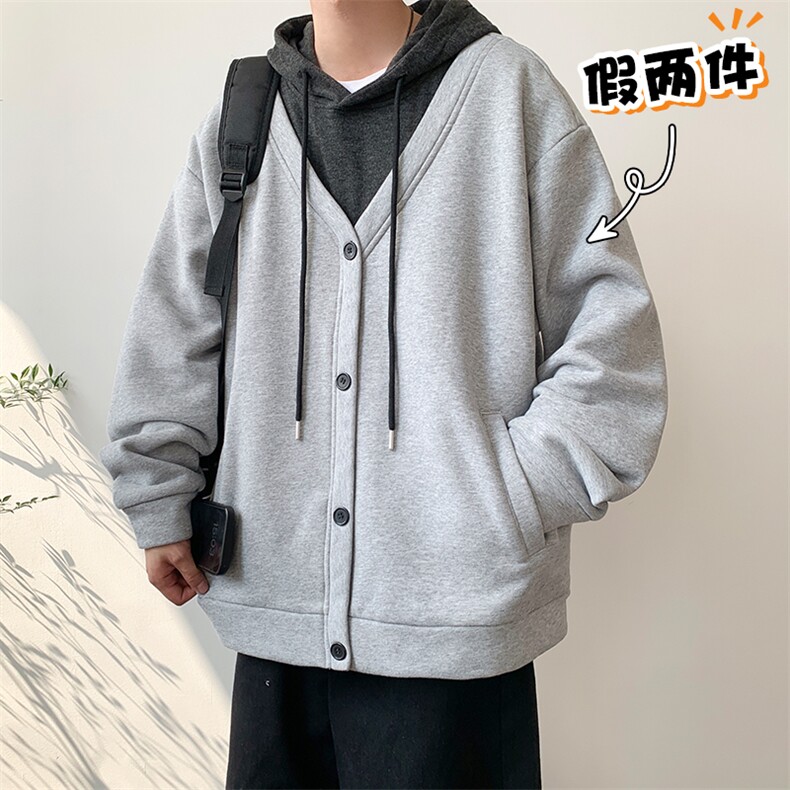 2025港风假两件撞色拼接连帽可二开开衫卫衣休闲百搭WT3458-P57,男装卫衣,星座717
