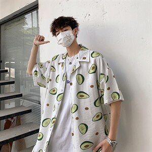 21年夏季短袖衬衫男宽松落肩港风西装领衬衫男DS-C407-CS308-P35图片