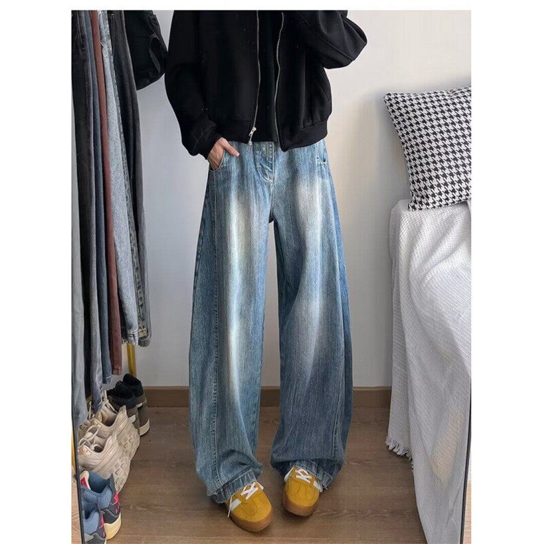 弯刀裤男美式高街复古宽松休闲裤小众廓形水洗解构牛仔裤子,男装休闲裤,星座1013