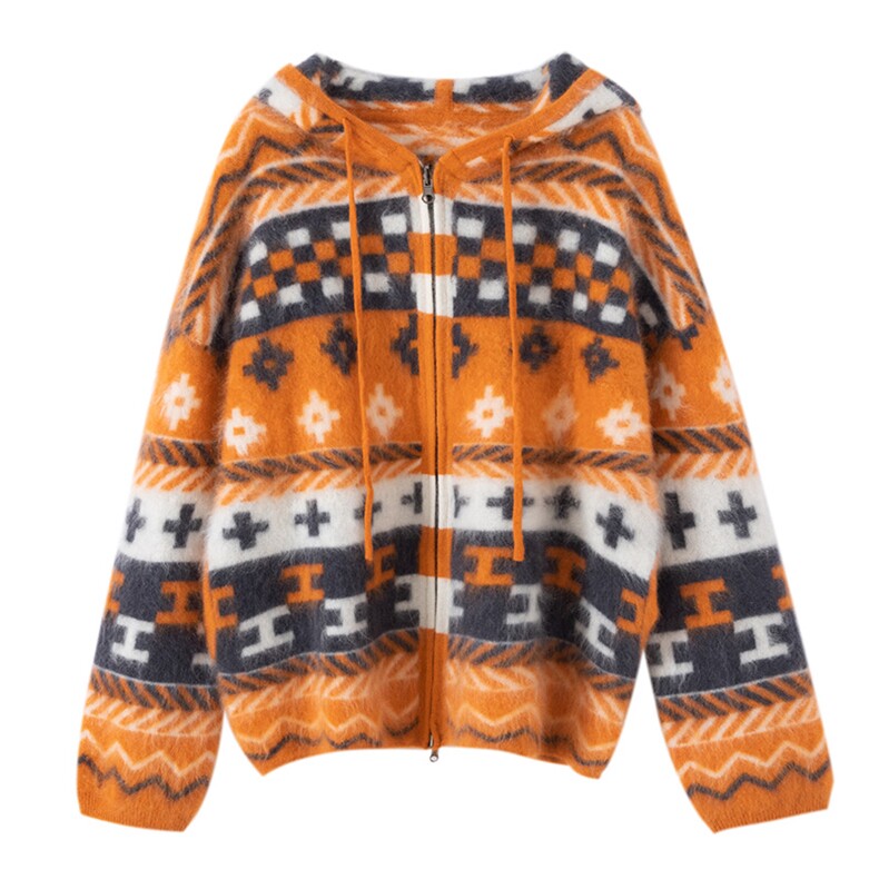 2025年秋季套头通勤提花帽衫长袖时尚百搭通勤，女装羊绒衫，初婷羊绒