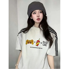 抖音得物品质二开240克宽松纯棉美式潮牌印花三条杠中性风短袖T恤，男装T恤，电商A486