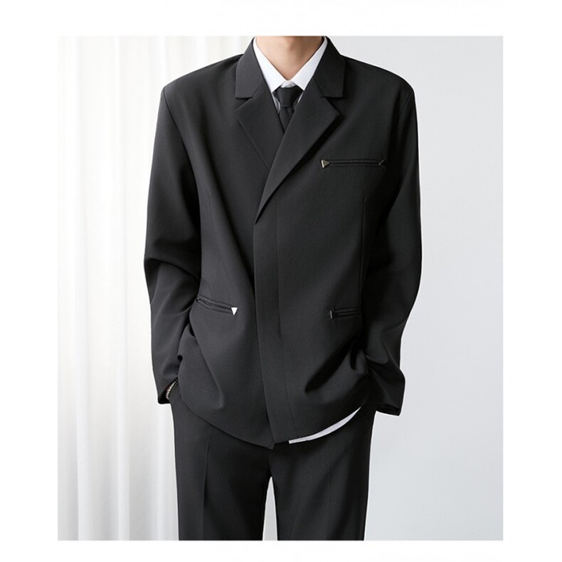 轻熟风双排扣垫肩小西服男士痞帅高级感休闲西装外套单西修身秋装，男装西服套装，星座506A