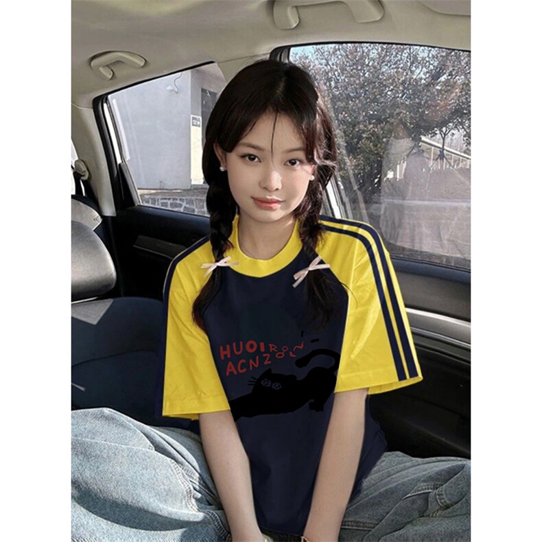 夏季美式高街重磅纯棉三条杠织带插肩撞色男女短袖T恤CZ187-特P25,男装T恤,电商A486