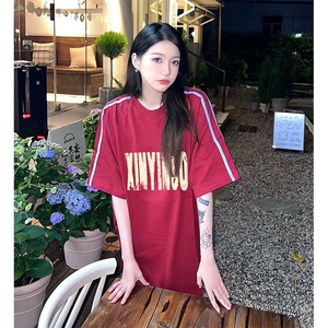 抖音得物高品质二开240克宽松纯棉美式潮牌三条杠织带短袖T恤图片