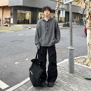 重磅秋冬装北极绒开衫毛衣美式复古休闲慵懒风针织衫加厚连帽外套图片