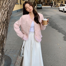 粉色法式气质小香风外套女2025春秋季新款高级感名媛显瘦短款上衣，女装短外套，浙宝305