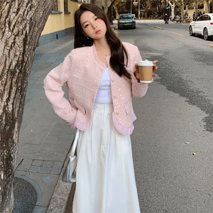 粉色法式气质小香风外套女2025春秋季新款高级感名媛显瘦短款上衣图片