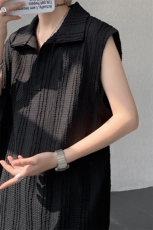 8XL-M夏竖条纹纯棉背心男韩版宽松坎肩休闲运动午休T恤肌理DX333，男装背心/马甲，电商D206-1