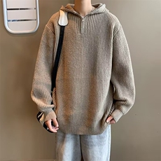 美式复古半拉链连帽毛衣男韩版纯色oversize痞帅针织衫外套M6515，男装针织衫/毛衣，星座601-2