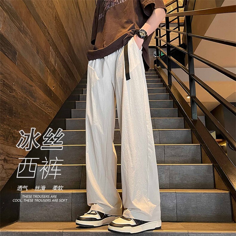 美式复古腰带休闲裤男夏季潮流百搭宽松阔腿西裤-A1045TP45控68,男装西裤,电商B241