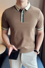 2025夏季新款织带高级感短袖T恤帅气翻领Polo衫T0281-P53，男装T恤，电商D342