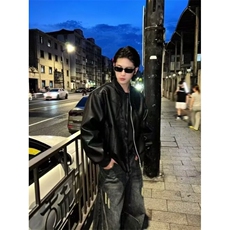 网图美式短款飞行PU皮夹克男秋季解构倒三角设计感外套痞帅，男装夹克，四季星座505