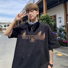 量大优供抖音视频支持得物配合二开美式满天星亮片短袖T恤MTX526，男装T恤，电商A486