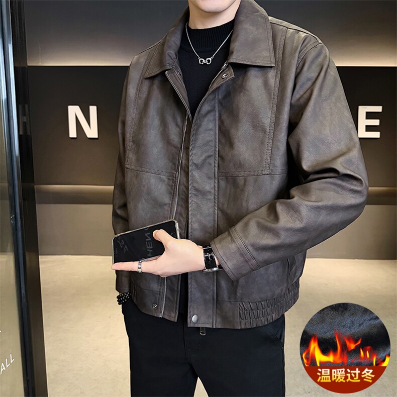 加绒皮衣外套男秋冬季2025新款机车PU皮夹克7717-P165，男装夹克，电商D327