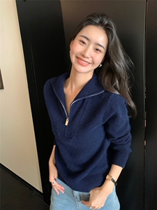秋冬新款半高领女半拉链修身套头毛衣保暖上衣针织衫打底图片