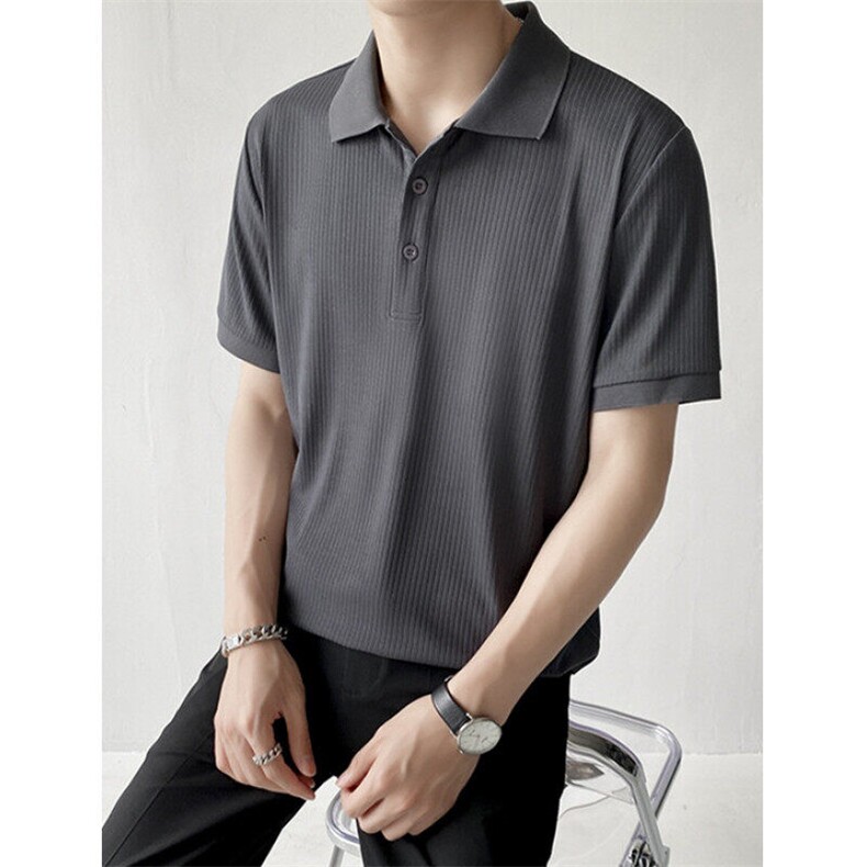 冰丝条纹短袖Polo衫男2025新款夏上衣潮流纯色翻领t恤P04，男装Polo衫，星座1116A-2（原606A-1）