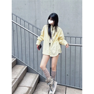 2025美式黄条纹刺绣衬衫女大码春季宽松休闲衬衣显瘦外套图片