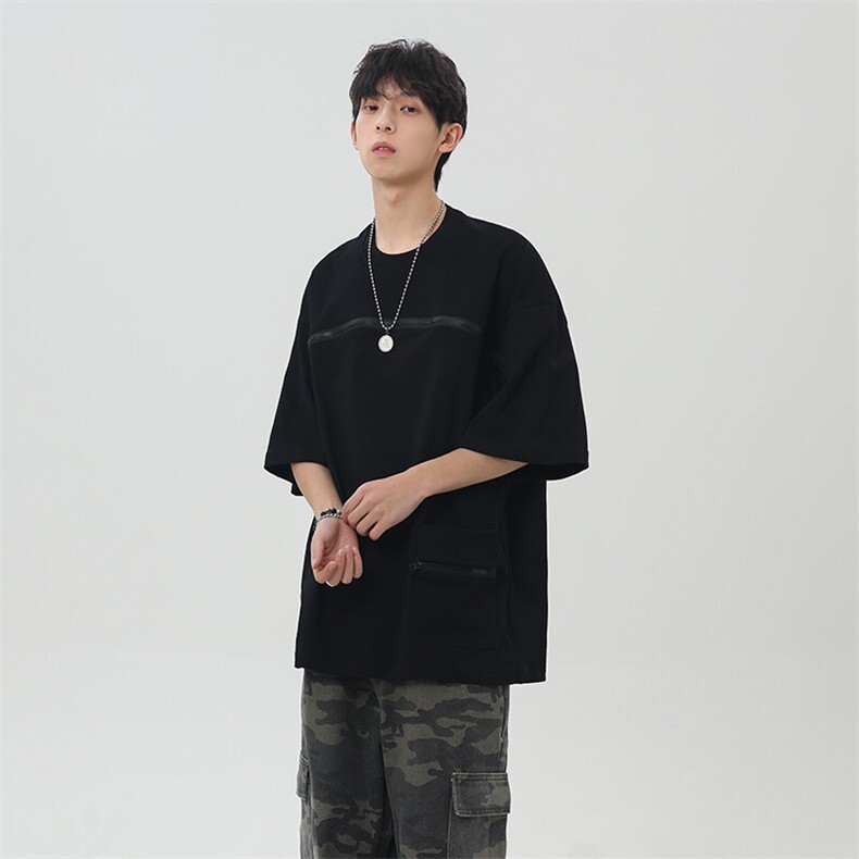 高街美式设计拉链短袖t恤男款夏季潮牌宽松体恤25XT77200特批25,男装T恤,电商A042