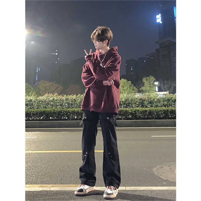 美式hiphop裤子高街vibe交叉绑带牛仔裤修身直筒微喇叭裤图片
