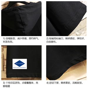 LD54061-P45 连帽短袖t恤男大码胖子带帽五分袖中袖 砖墙挂拍图片