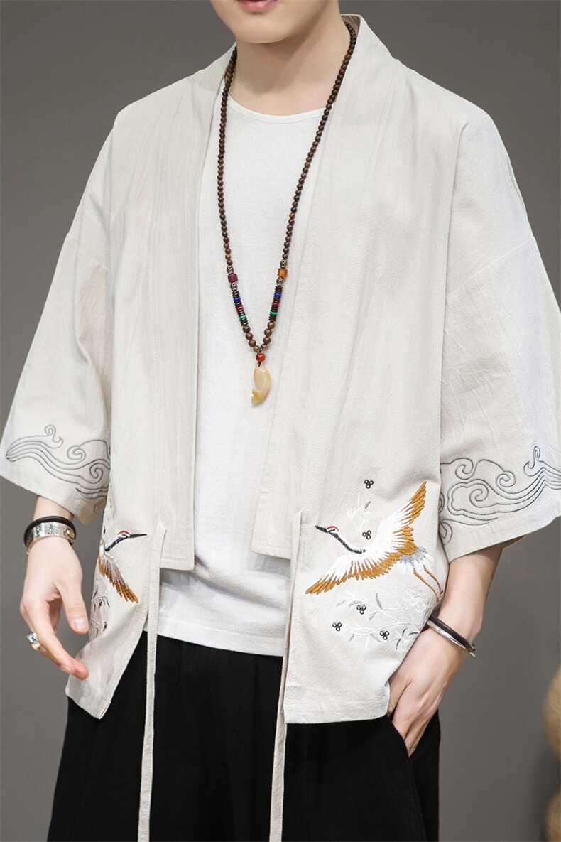 F861P55室内风2024春夏装新款风绣花百搭宽松汉服大码外套,男装T恤,电商A026
