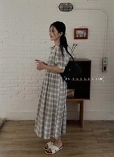 夏款.格子连衣裙，女装连衣裙，hh(4F)