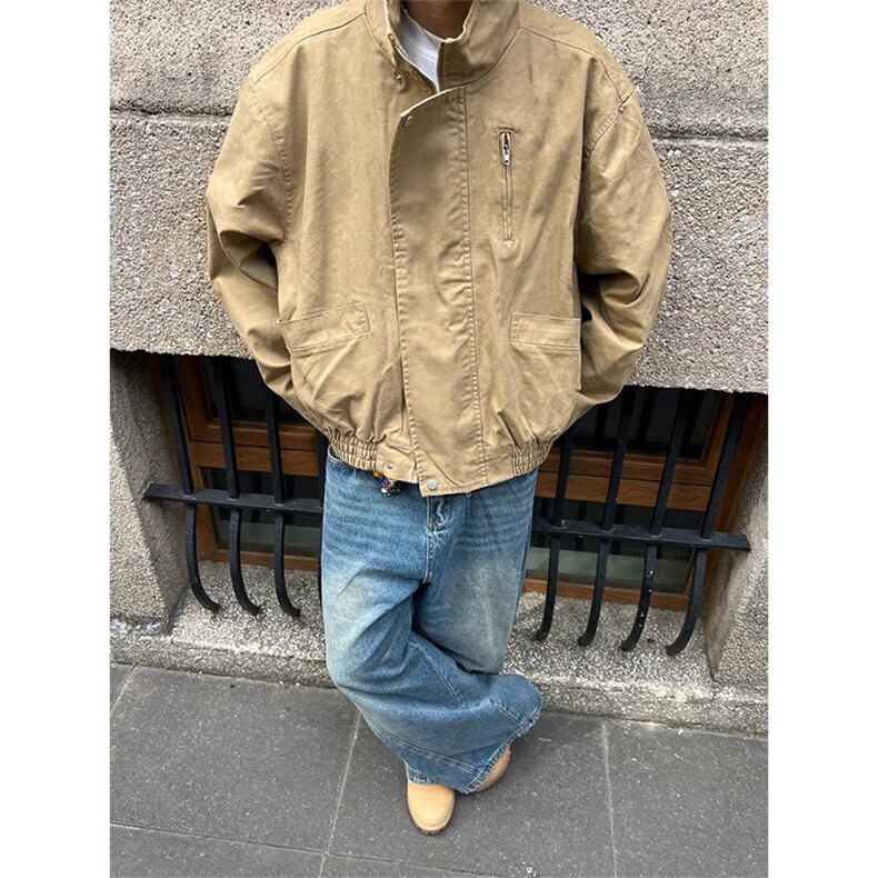 美式复古立领廓形飞行夹克男女巴恩风短款工装情侣外套JKK777,男装夹克,星座516A