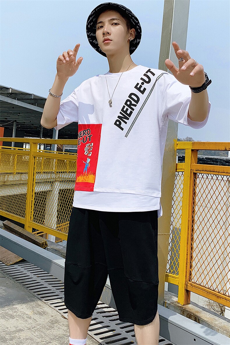 夏季男士潮流休闲短袖T恤套装搭配帅气五分裤一套衣服DS393T,男装T恤,电商A102