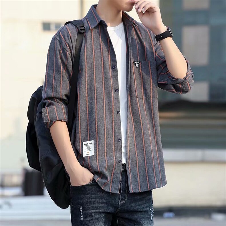 港风复古条纹衬衫男2021新款休闲秋季潮流insW1296-P30,男装衬衫,星座512-4