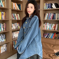 欧货复古牛仔衬衫外套女叠穿春装海军领设计感长袖衬衣NZ026-85，男装衬衫，星座911-3