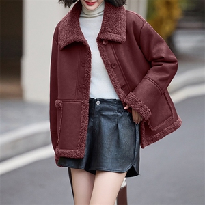 皮毛一体羊羔毛外套女短款2024新款秋冬季加绒机车服加厚皮夹克图片