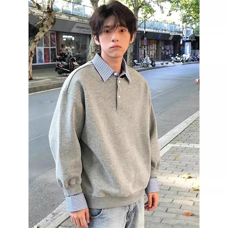现货美式宽松假两件长袖polo衫W18/P45,男装卫衣,星座205-3