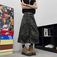 美式水洗多口袋迷彩牛仔七分裤男女夏季潮牌痞帅宽松短裤D021-P48，男装牛仔裤，星座308B-2