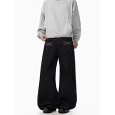 美式刺绣丹宁弯刀牛仔裤宽松阔腿长裤男女网1001-1-AK416-P63，男装牛仔裤，星座1001-1