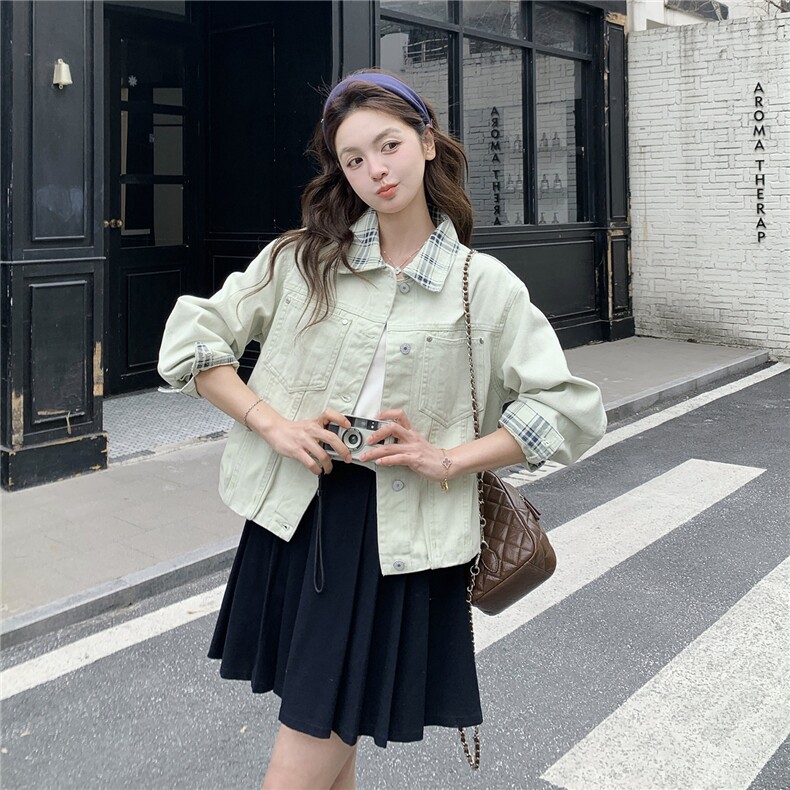 现货！现货！2026春季新款宽松时尚洋气拼接牛仔外套女,女装短外套,2C306