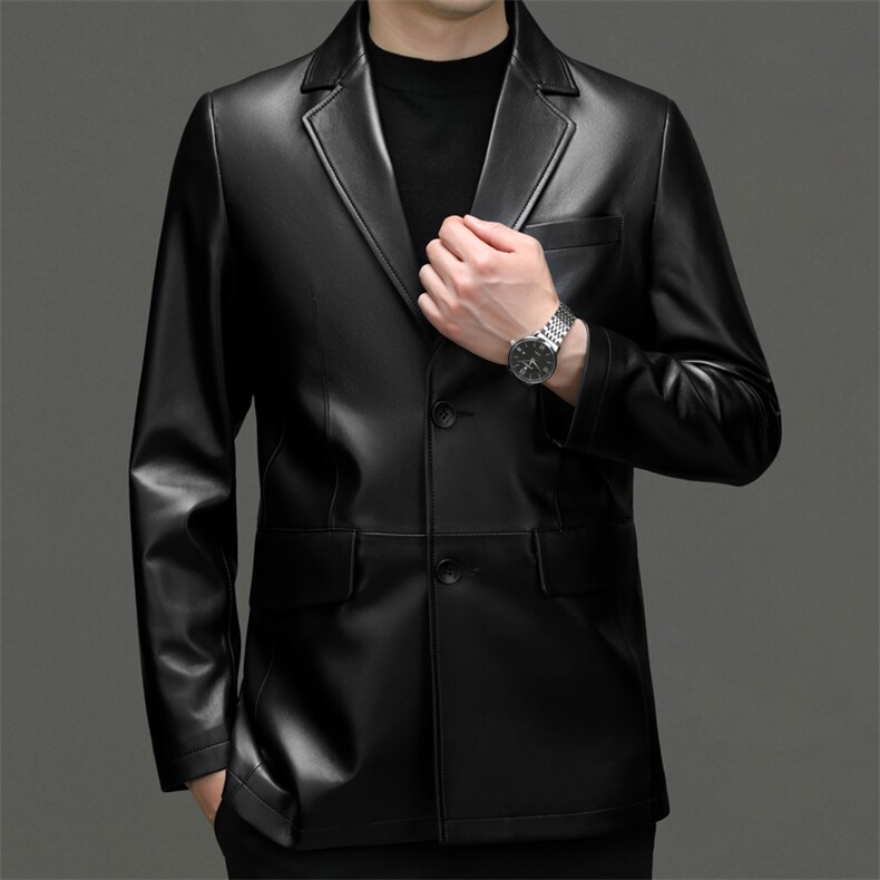皮衣男士外套2024冬季新款绵羊皮中青年皮夹克男西装领上衣服,男装皮衣,电商B212（原钱塘6029）