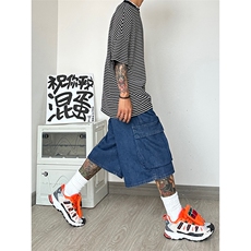 美式复古七分工装牛仔短裤日系cityboy廓形大码oversize，男装牛仔裤，星座310A-4